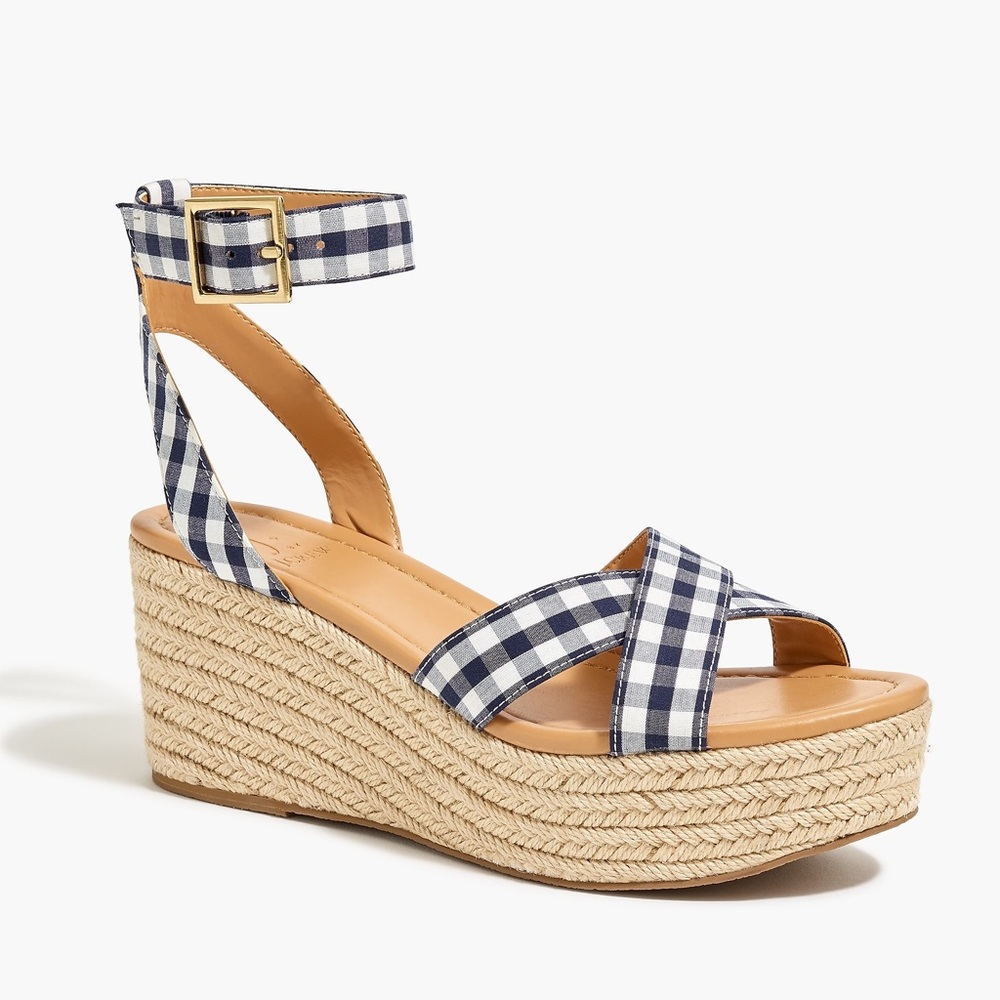 J. Crew Factory Navy Gingham Flatform Espadrille